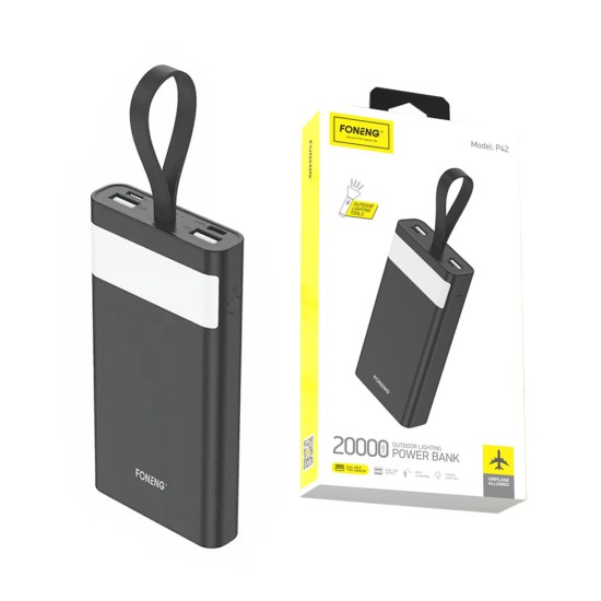 POWER BANK FONENG P42 COM LUZ LED 20000MAH PRETO